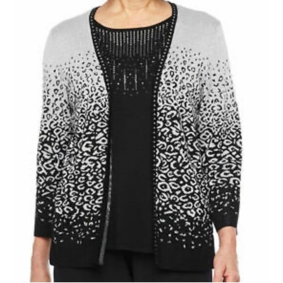 Alfred Dunner layered sweater/cardigan silver black studded 3/4 sleeves,size PXL - Picture 1 of 12